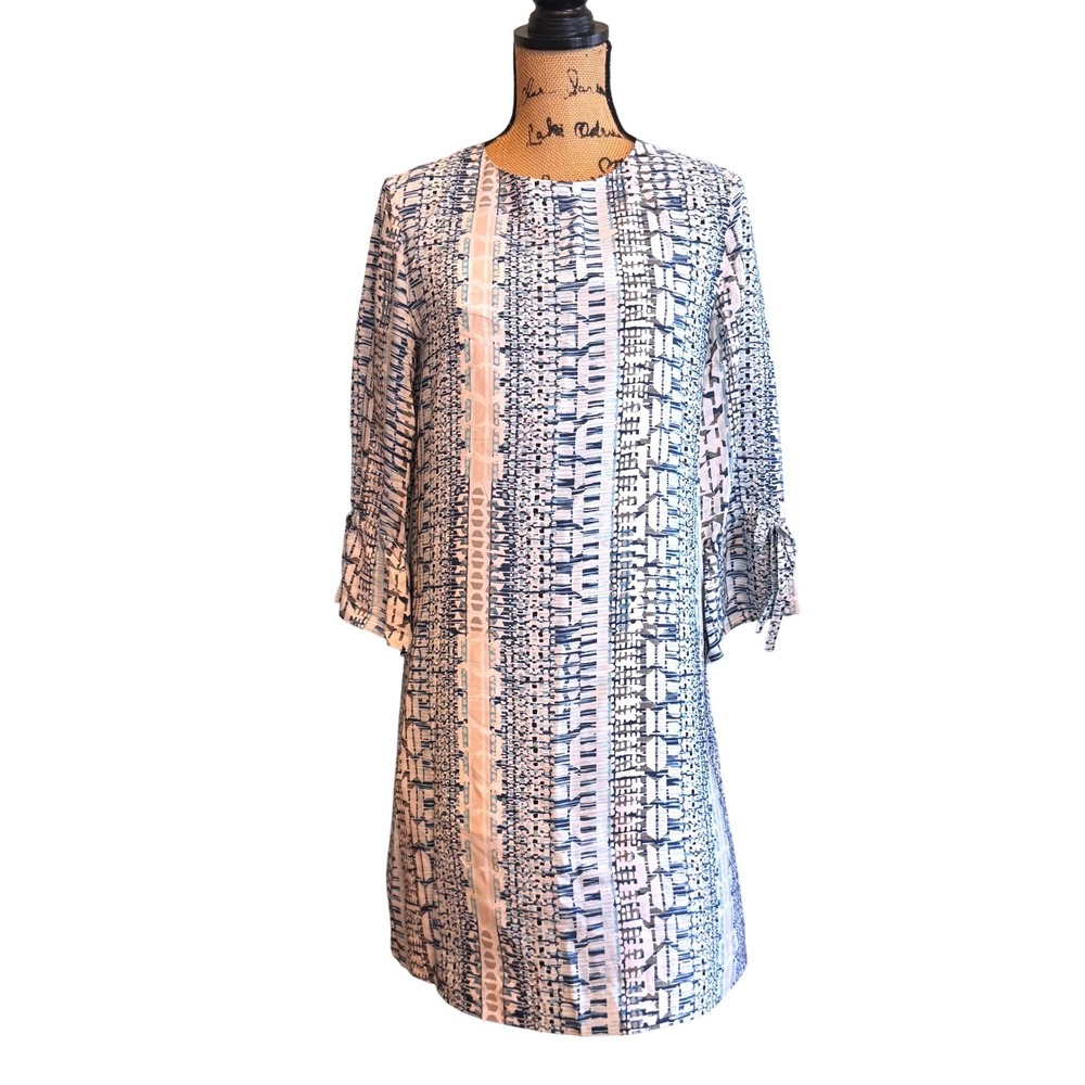 Tyler Boe Womens Abstract‎ Geometric Print Shift Dress Blue/White Small
